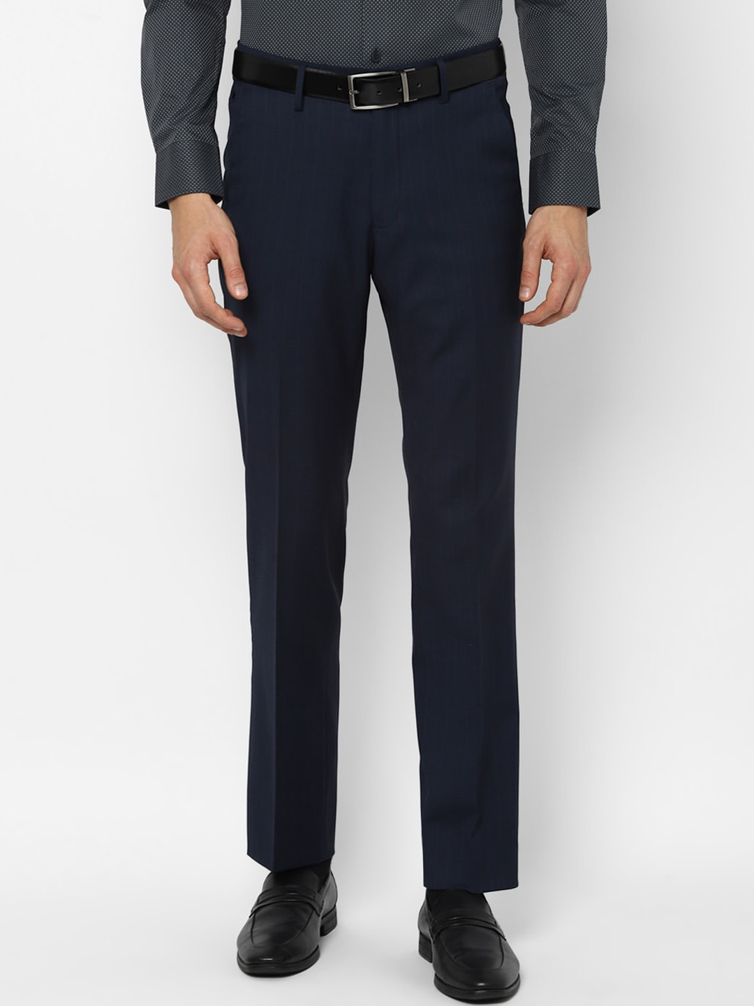 

Louis Philippe Men Navy Blue Solid Mid Rise Slim Fit Trousers