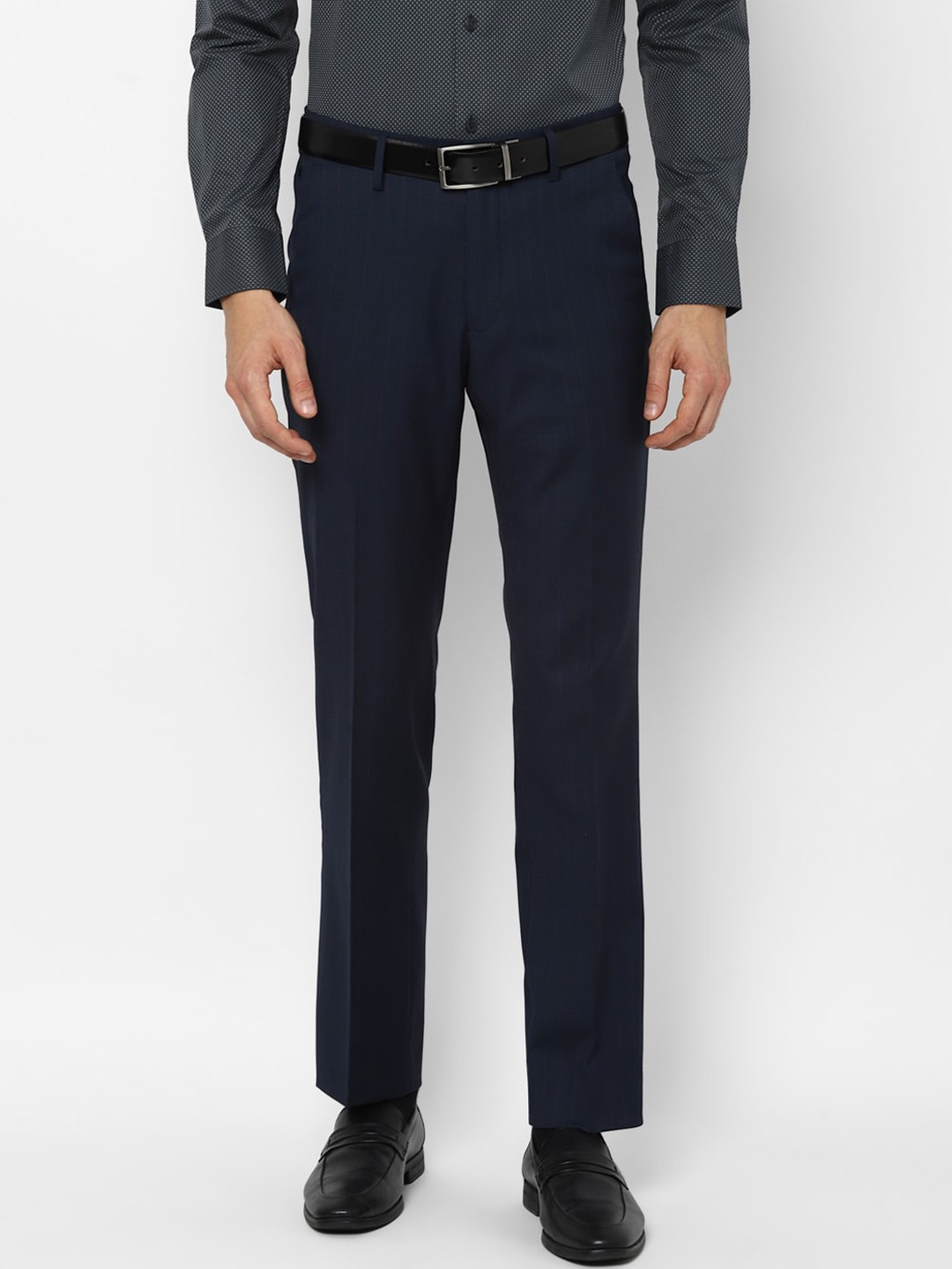

Louis Philippe Men Navy Blue Solid Formal Trousers