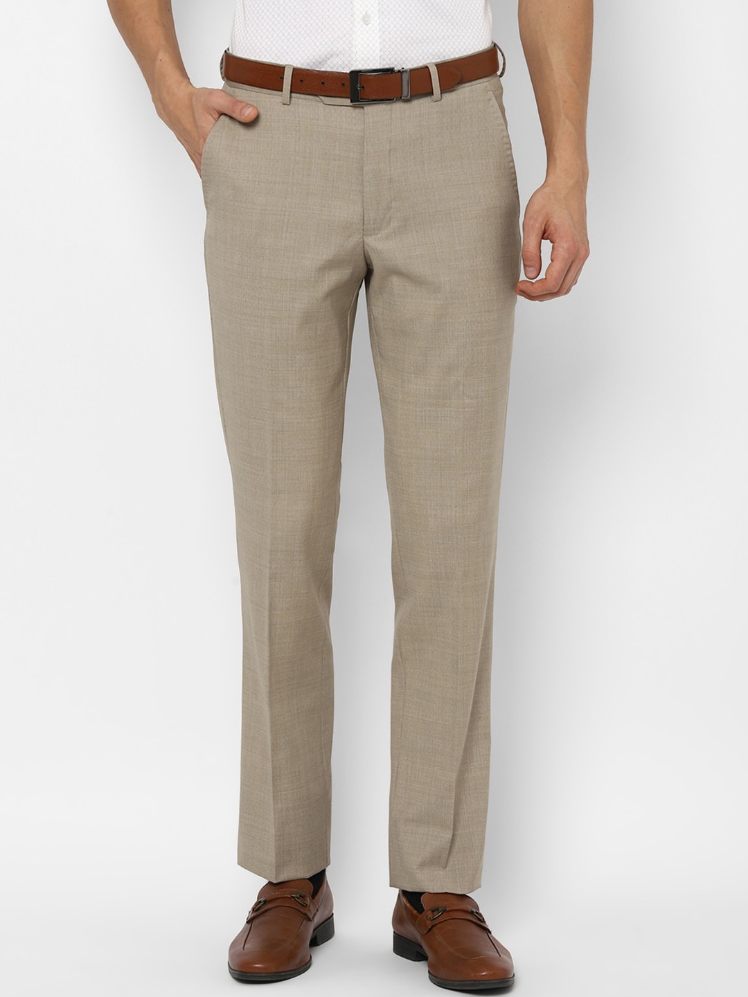 

Louis Philippe Men Beige Solid Mid Rise Slim Fit Trousers