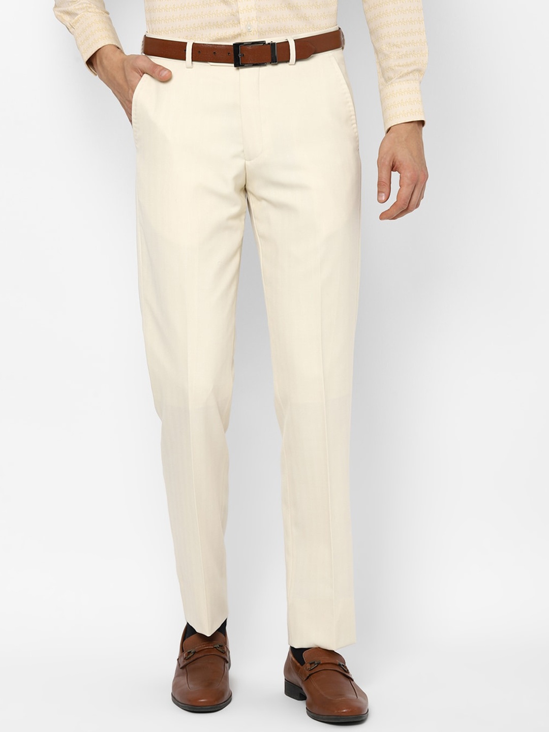 

Louis Philippe Men Cream-Coloured Solid Slim Fit Formal Trousers