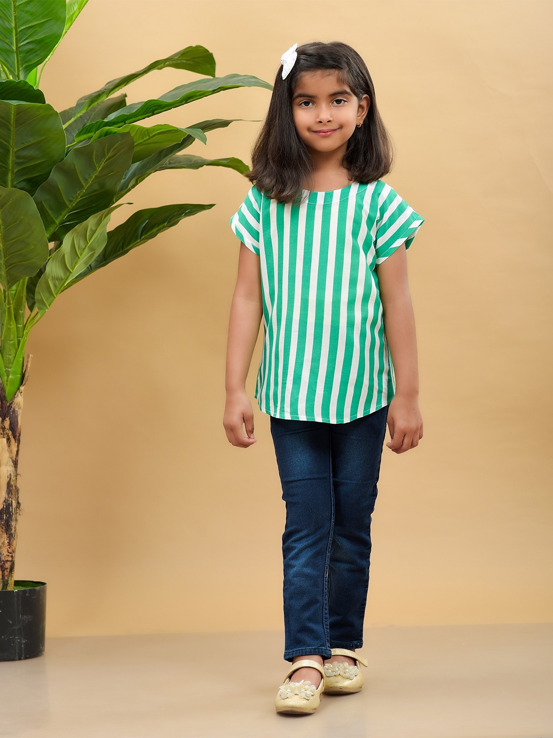 

misbis Teal & White Striped Regular Top