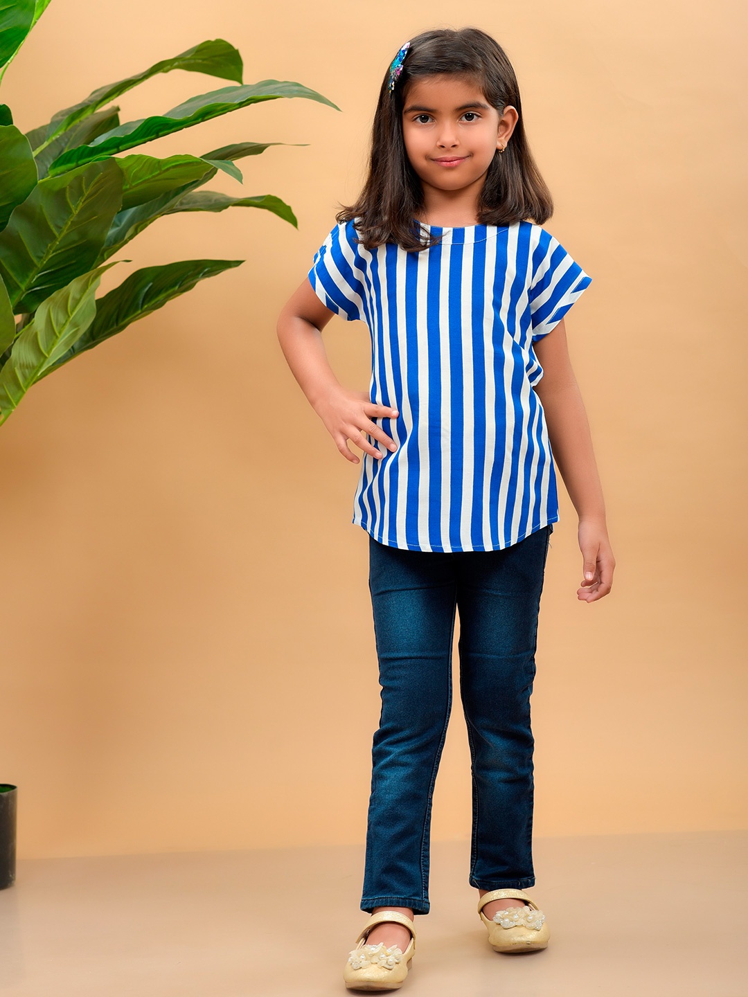 

misbis Navy Blue Striped Top