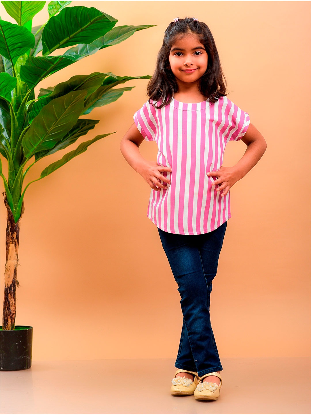 

misbis Purple & White Striped Regular Top