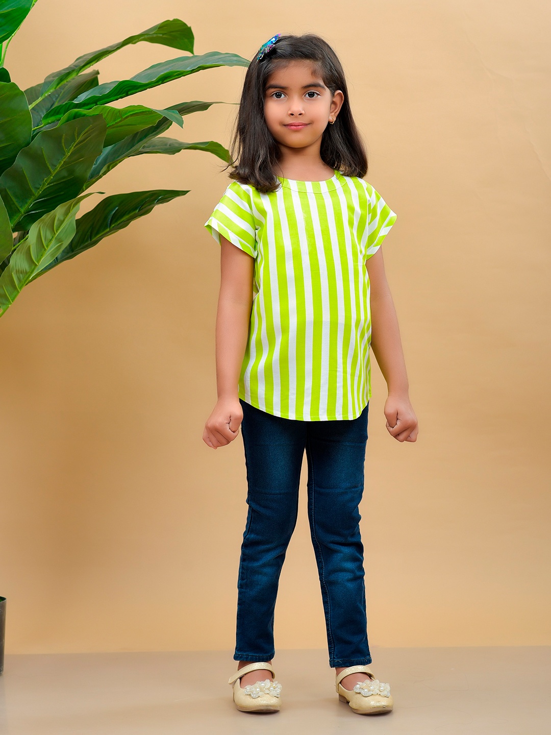 

misbis Girls Green Striped Top