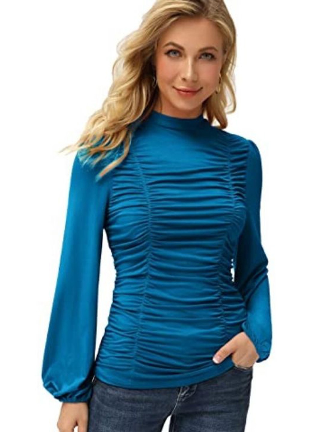 

La Aimee Blue Gathered & Pleated Top