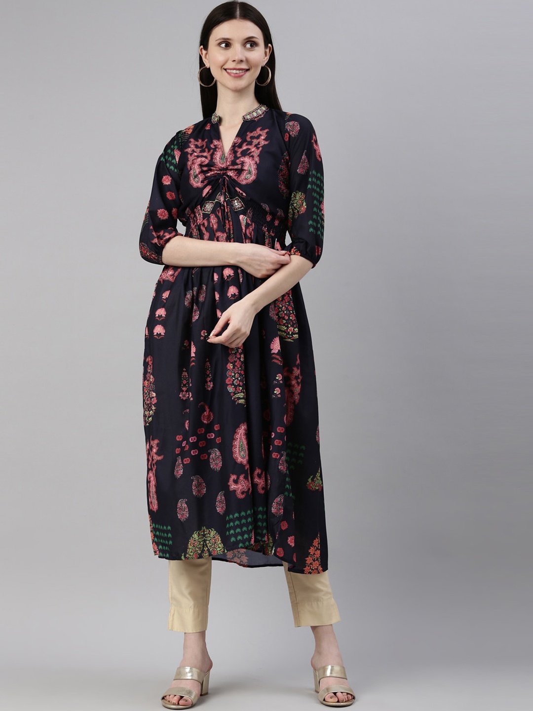 

Neerus Women Navy Blue Printed Anarkali Kurta