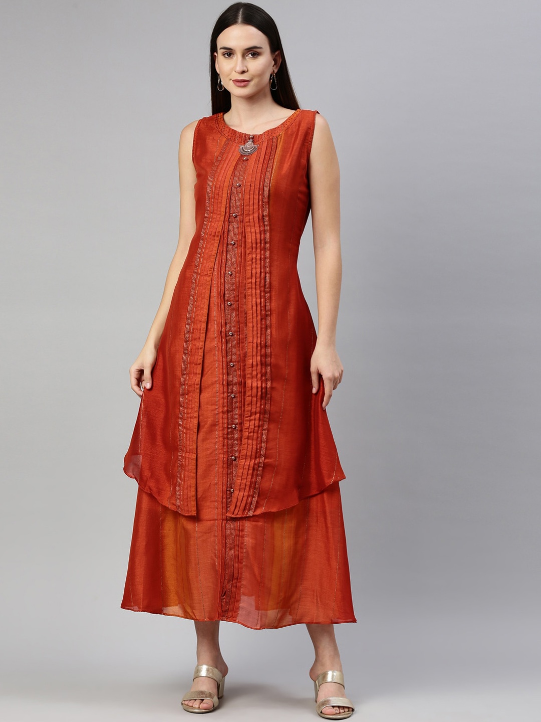 

Neerus Women Rust Ethnic Motifs Silk Kurta