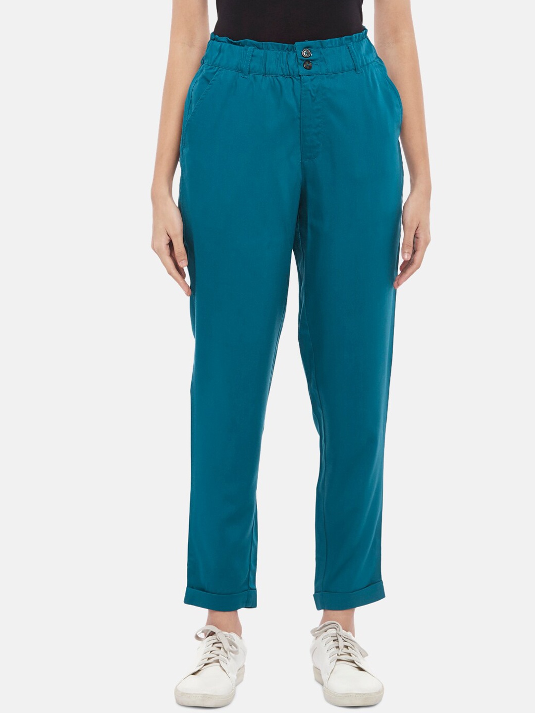 

Honey by Pantaloons Women Blue Solid Cotton Trousers