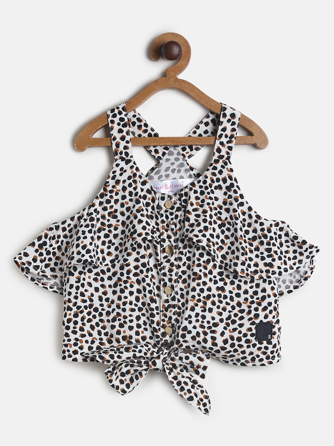 

TALES & STORIES Girls White & Black Animal Print Shoulder Straps Regular Top