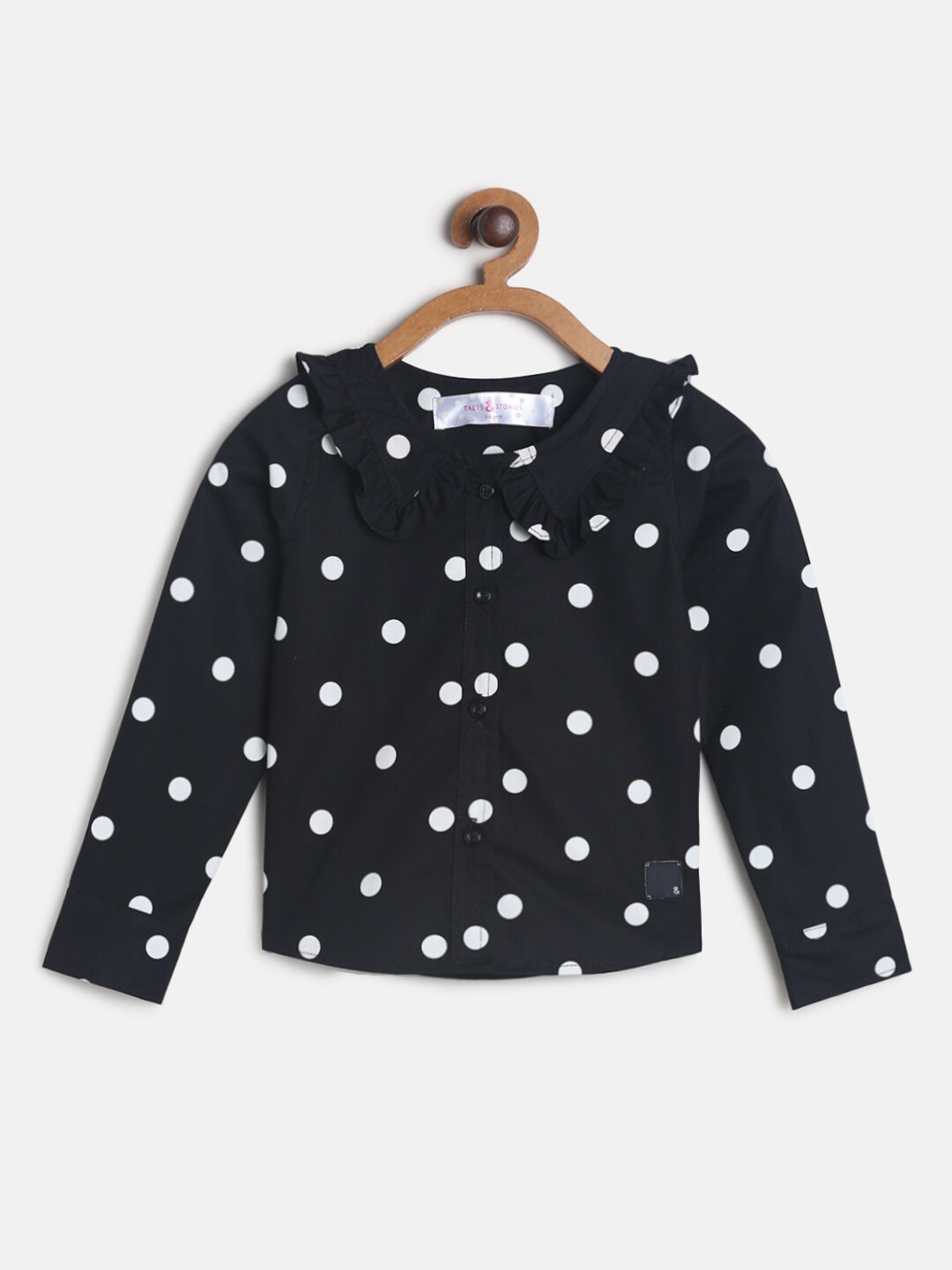 

TALES & STORIES Girls Black Polka Dots Printed Cotton Top