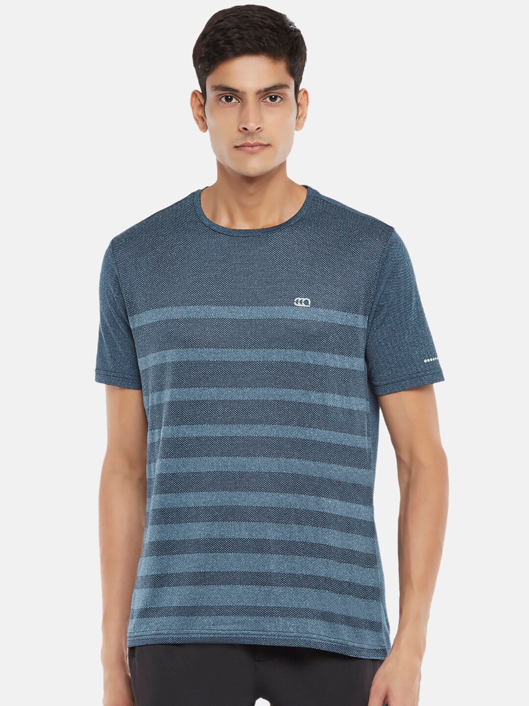 

Ajile by Pantaloons Men Blue Striped Slim Fit Running T-shirt