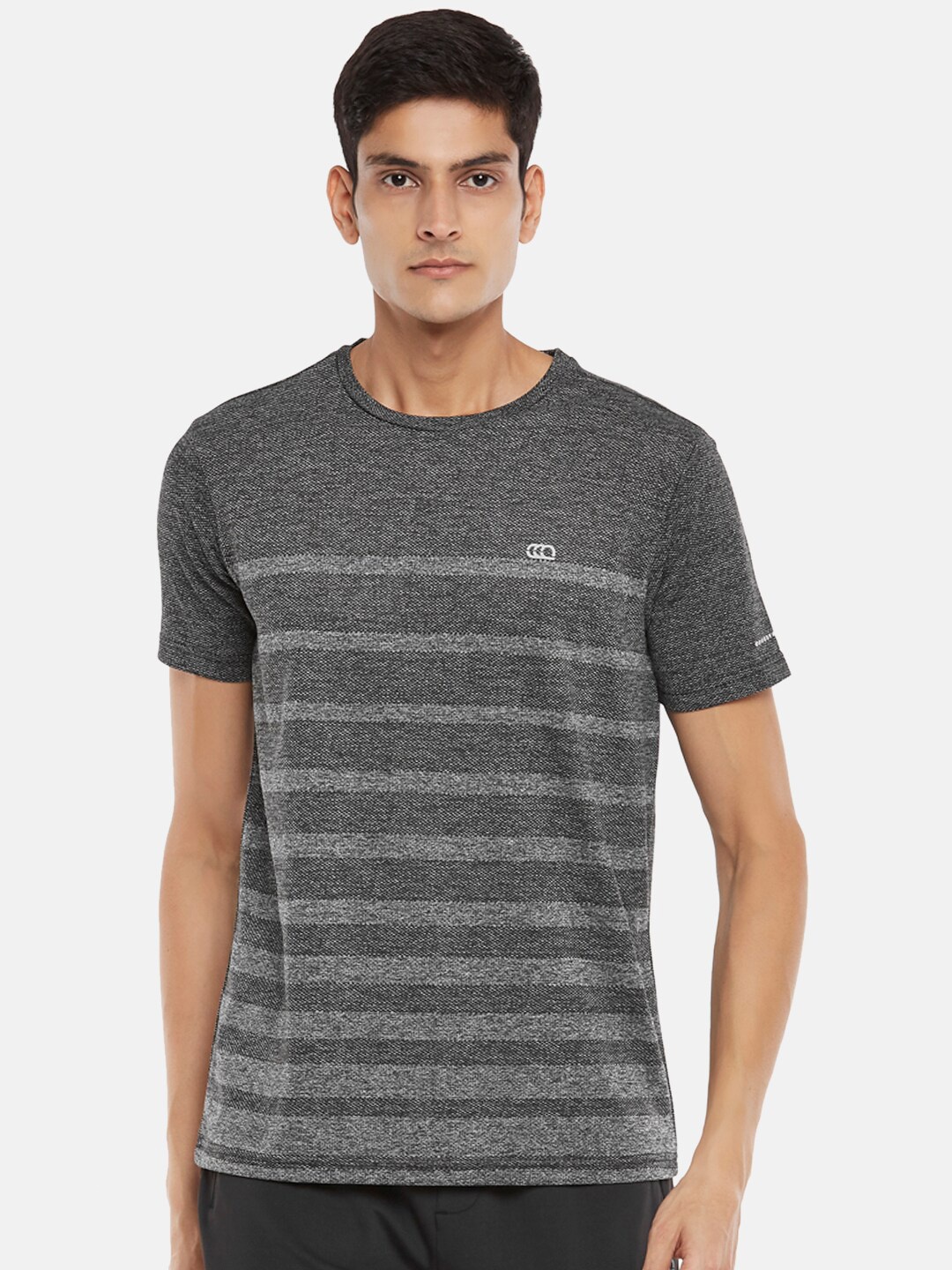

Ajile by Pantaloons Men Grey Striped Slim Fit T-shirt