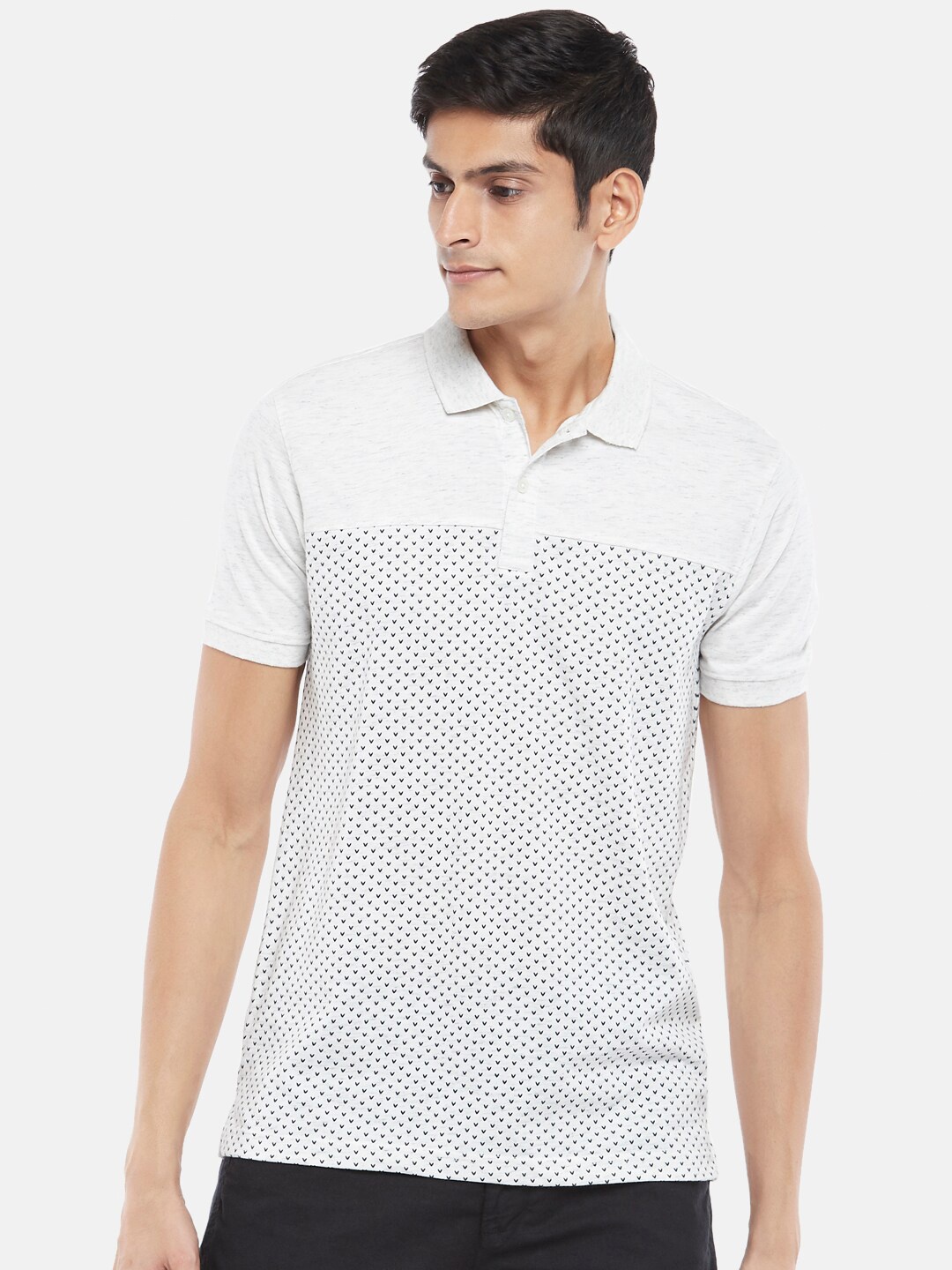 

BYFORD by Pantaloons Men Cream-Coloured Polo Collar Slim Fit Running T-shirt