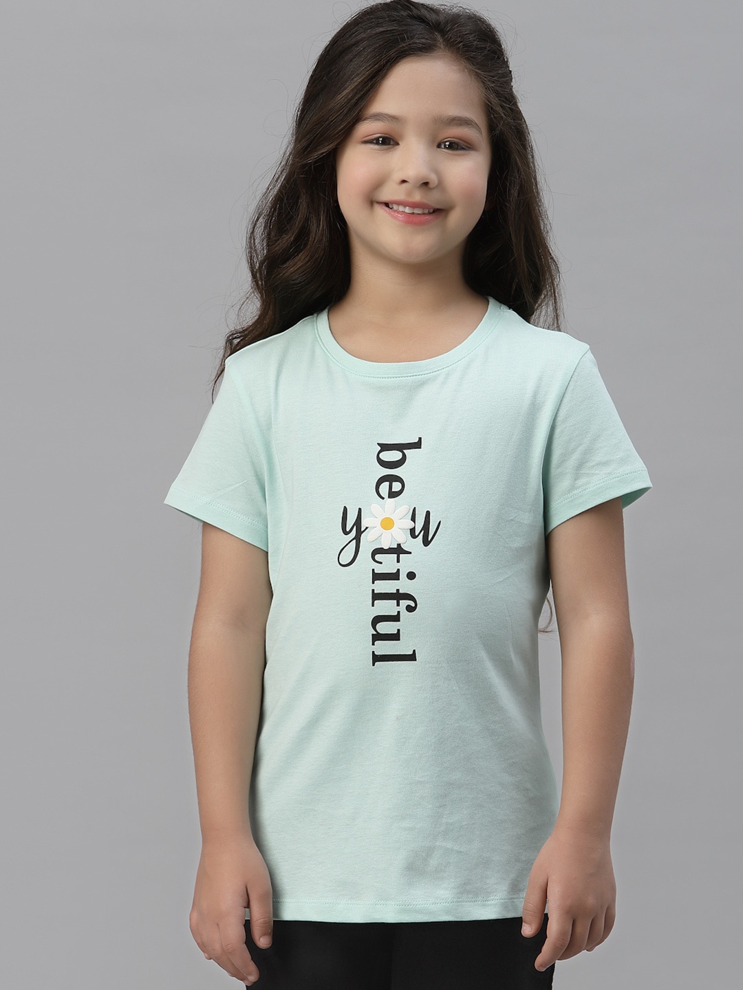 

Mode by Red Tape Girls Green Typography Printed Cotton T-shirt