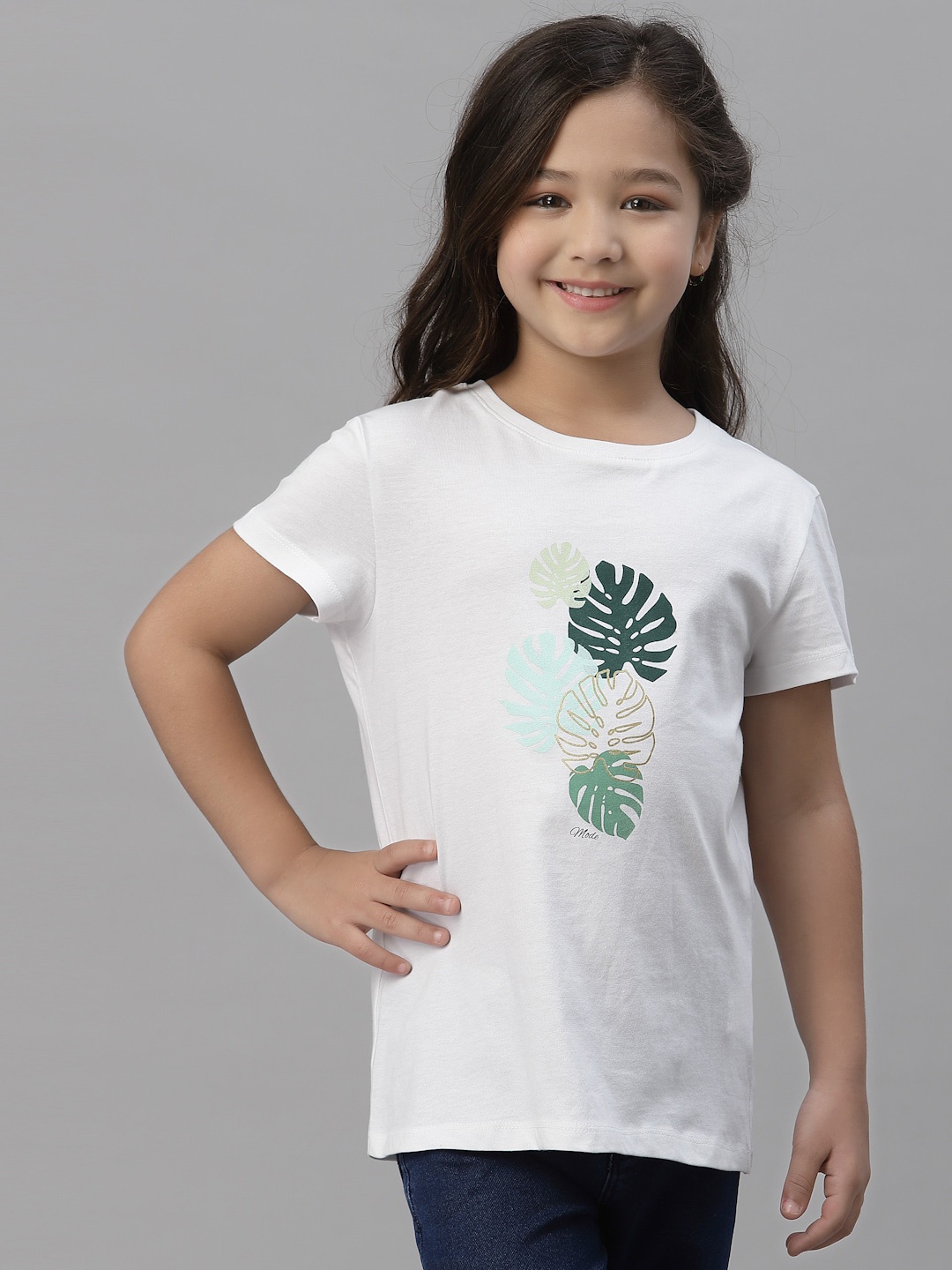 

Mode by Red Tape Girls White Floral Printed Pure Cotton T-shirt