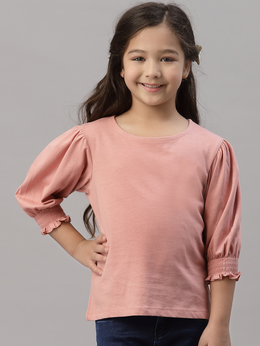 

Mode by Red Tape Girls Coral Puff Sleeves Cotton T-shirt