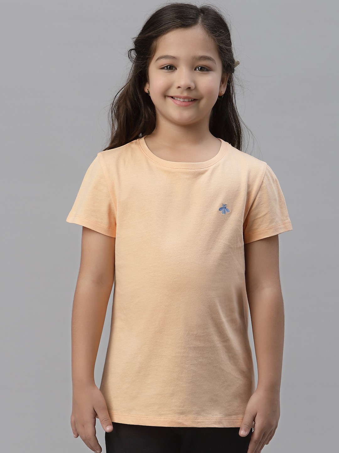 

Mode by Red Tape Girls Peach-Coloured Embroidered Detail T-shirt