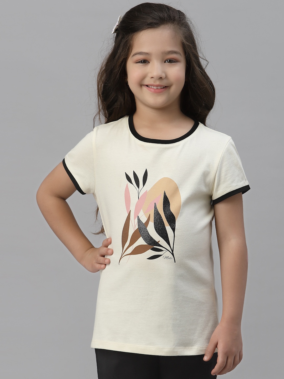 

Mode by Red Tape Girls Off White Floral Printed Cotton T-shirt