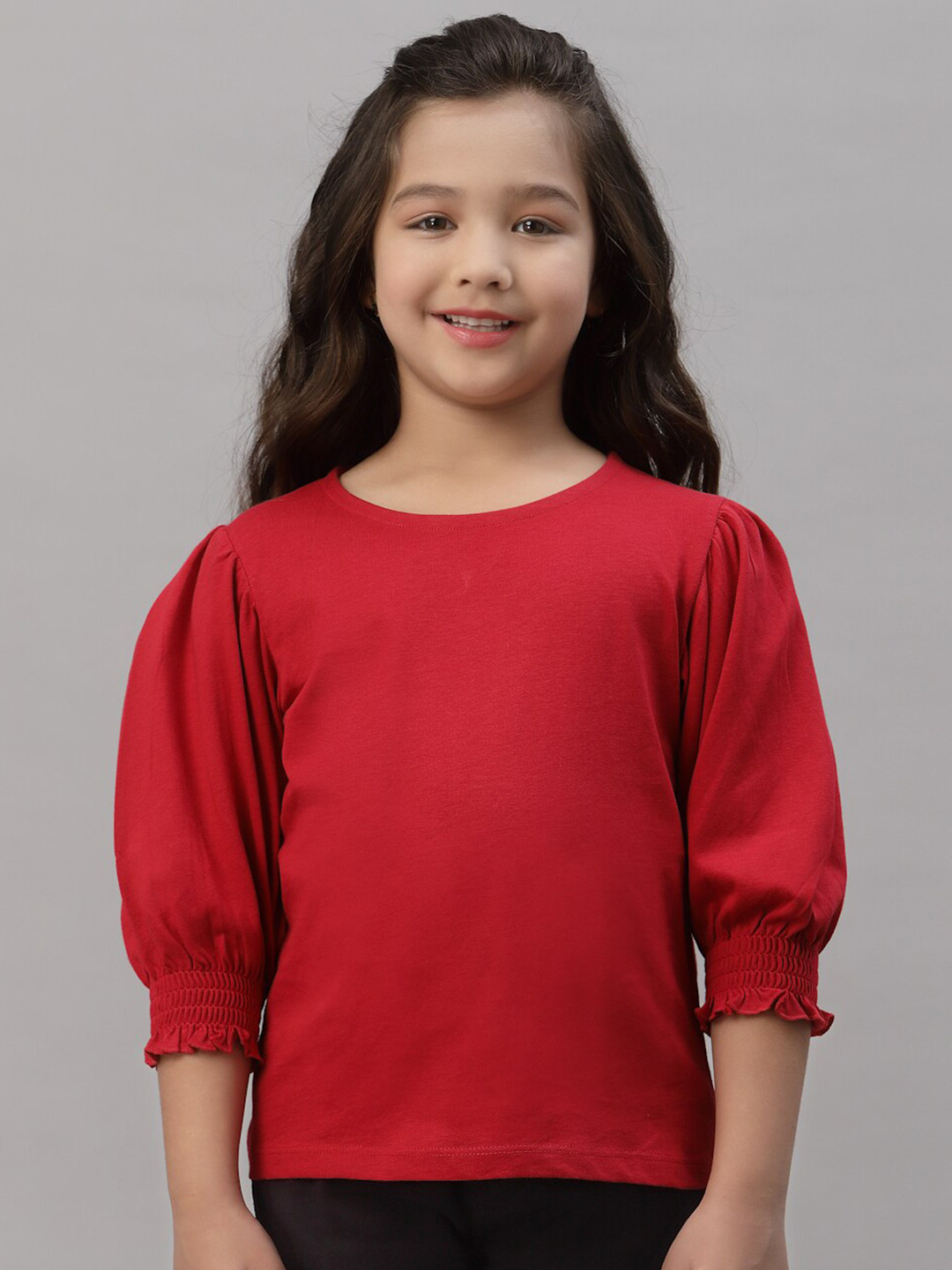 

Mode by Red Tape Girls Red Puff Sleeves Cotton T-shirt