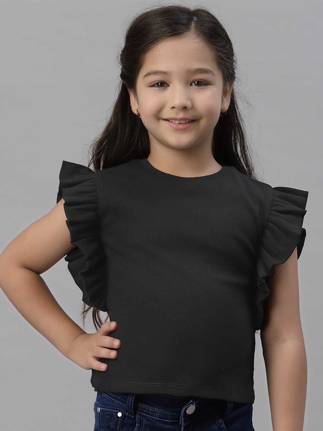 

Mode by Red Tape Girls Black Ribbed Round Neck Top