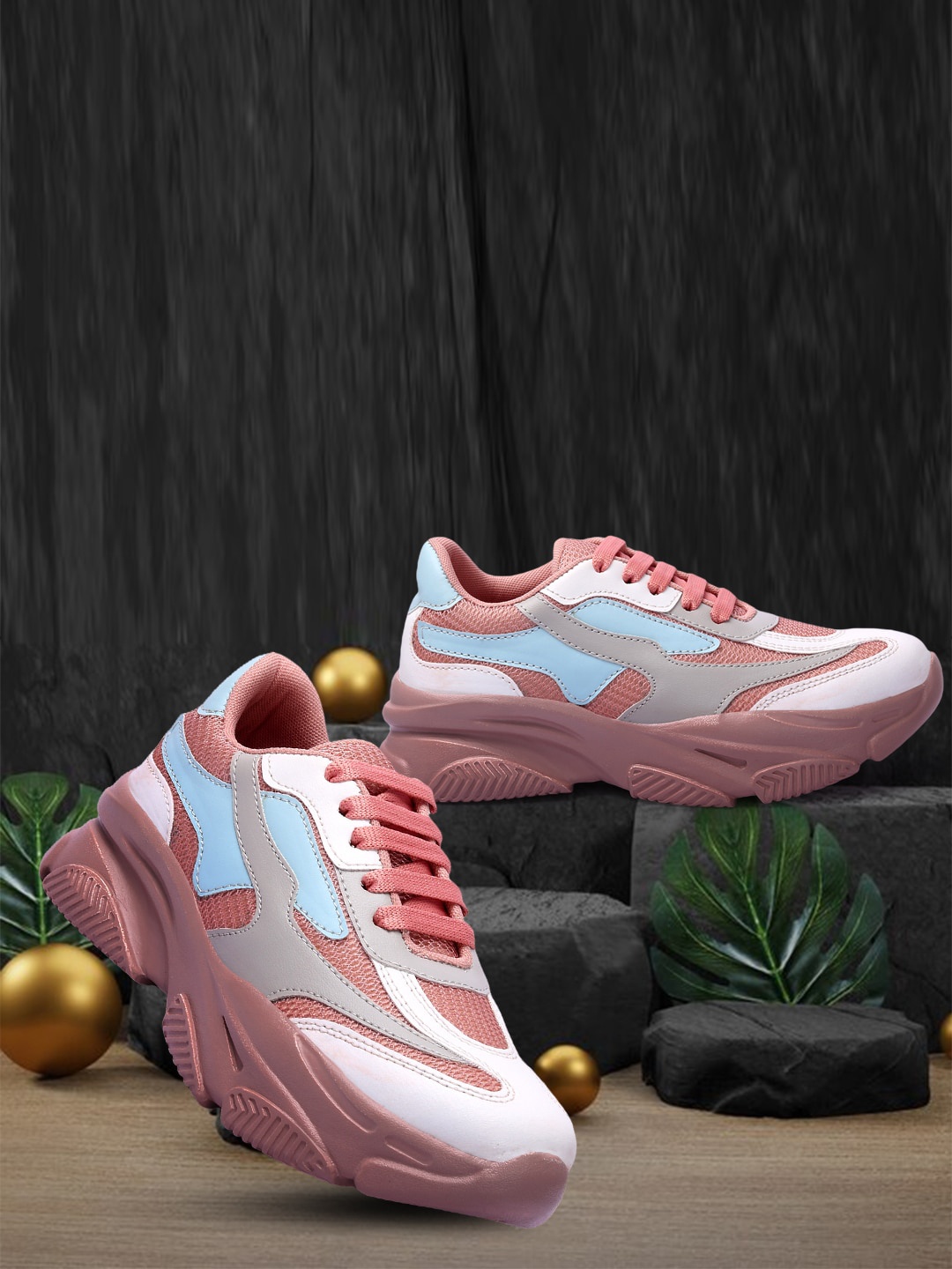 

RINDAS Women Pink Colourblocked Sneakers