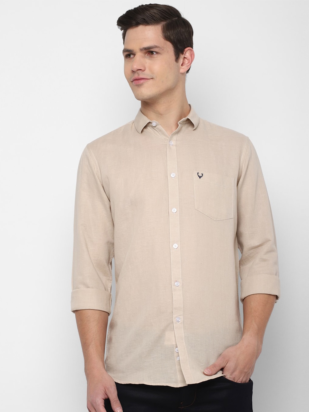 

Allen Solly Men Khaki Slim Fit Solid Casual Shirt