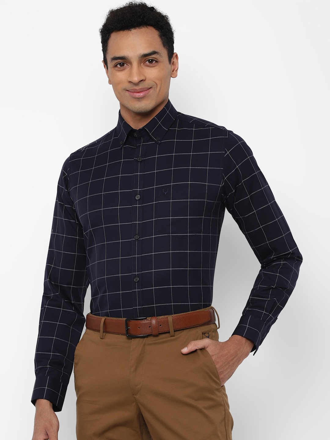 

Allen Solly Men Navy Blue Slim Fit Windowpane Checked Casual Shirt