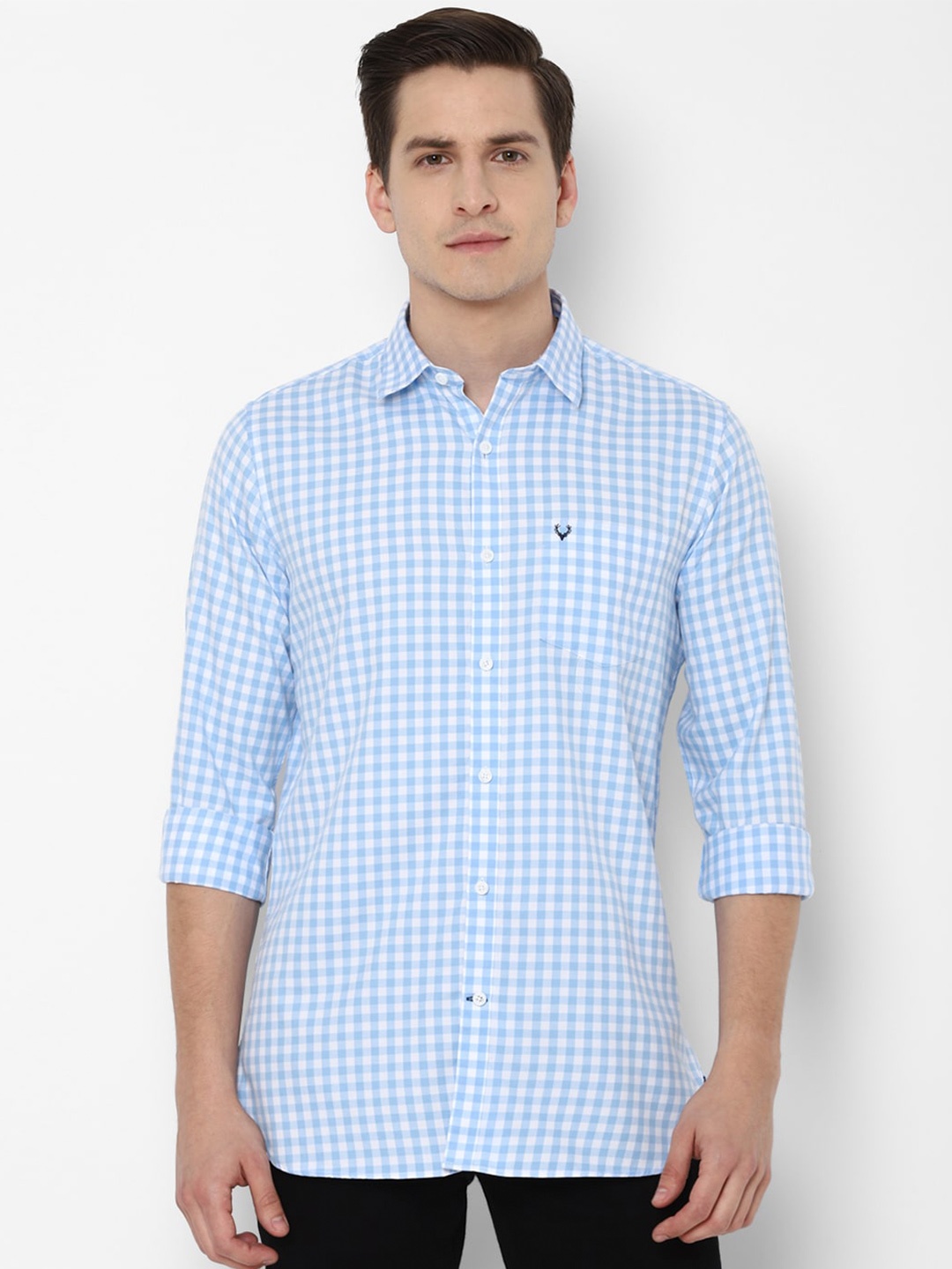 

Allen Solly Men Blue Slim Fit Gingham Checked Cotton Casual Shirt