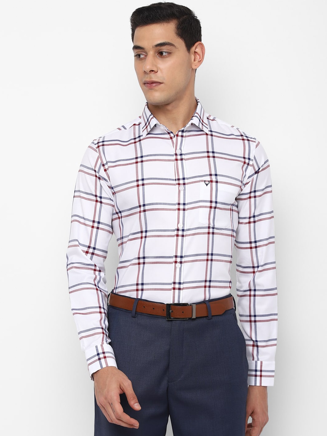 

Allen Solly Men White Slim Fit Windowpane Checked Cotton Formal Shirt