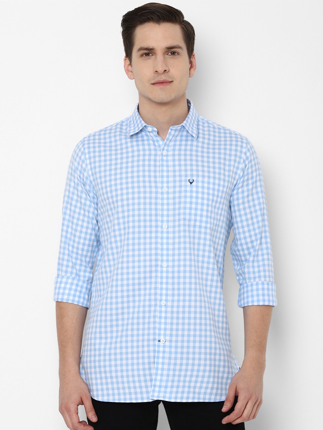 Allen Solly Men Blue Slim Fit Grid Tattersall Checked Cotton Casual Shirt