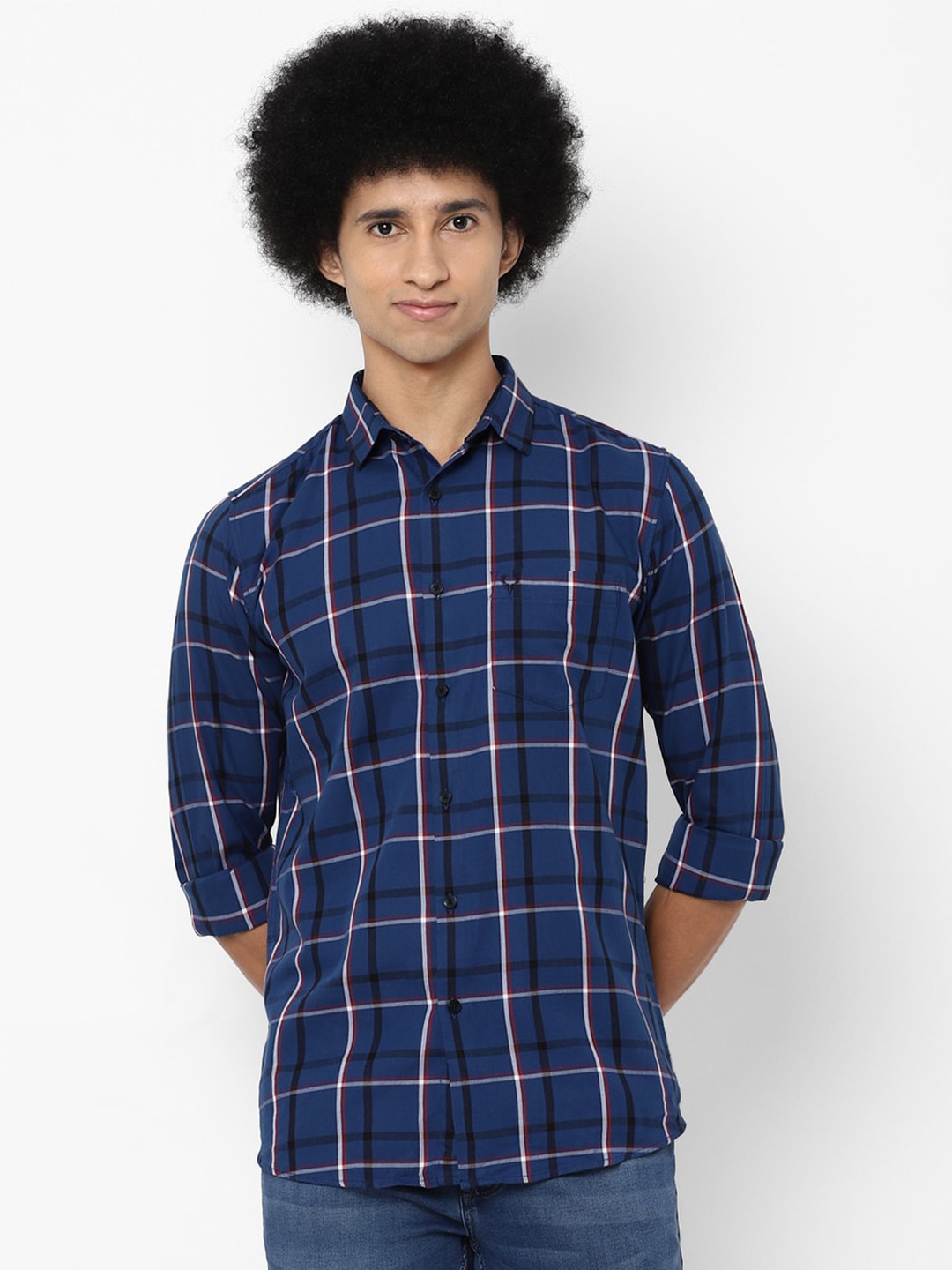 

Allen Solly Men Blue & White Slim Fit Tartan Checked Cotton Casual Shirt