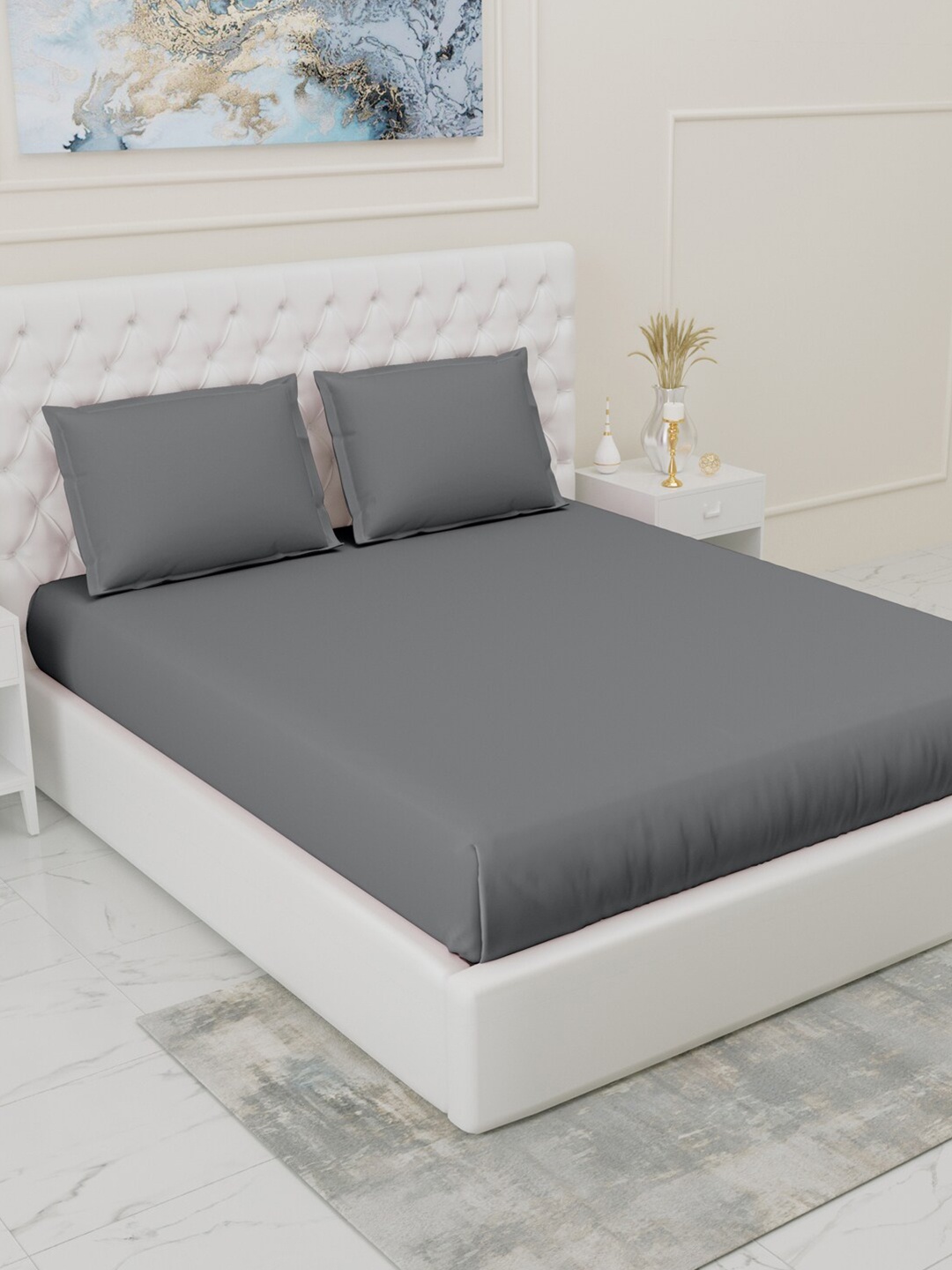 

Gulaab Jaipur Grey 210 TC King Solid Poly Cotton Bed Sheet with 2 Pillow Covers