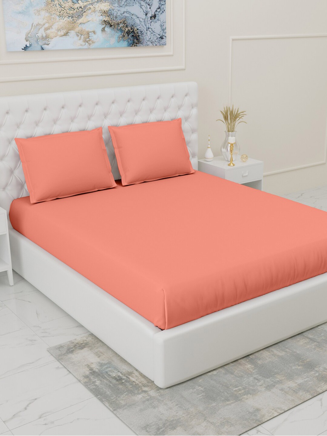 

Gulaab Jaipur Peach-Coloured 210 TC King Bedsheet with 2 Pillow Covers