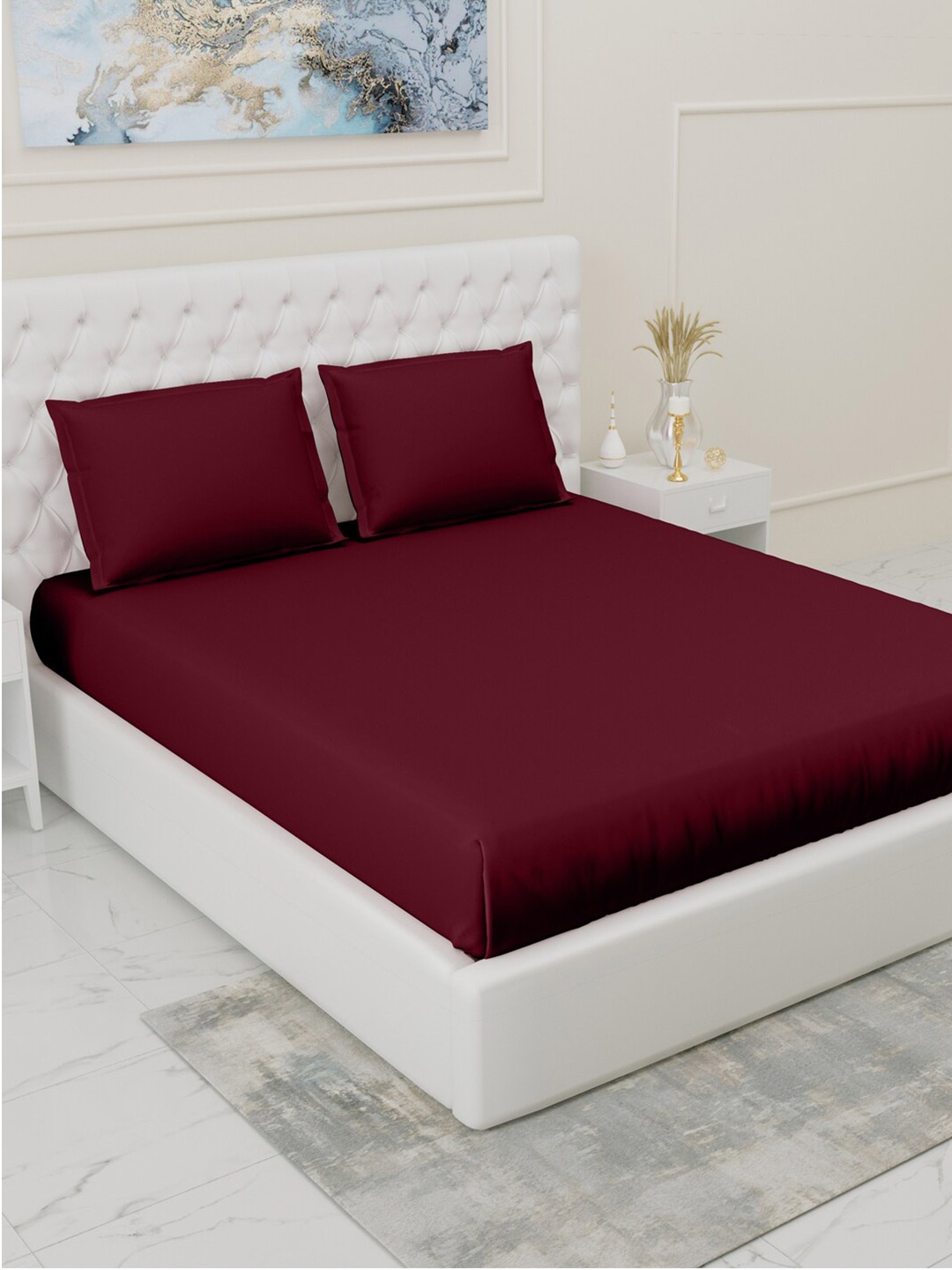 

Gulaab Jaipur Maroon 210 TC King Fitted Bedsheet with 2 Pillow Covers