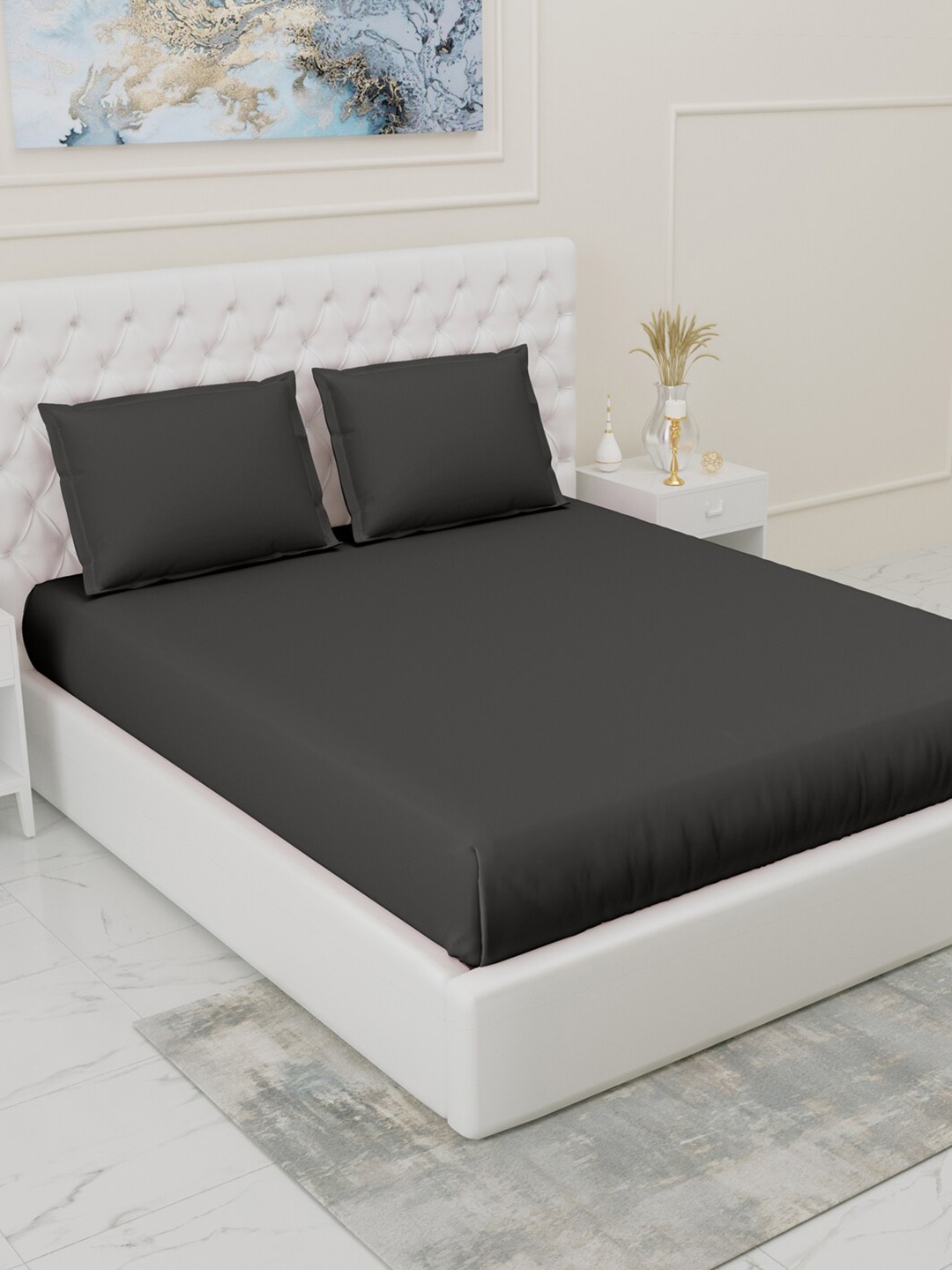

Gulaab Jaipur Charcoal 210 TC Fitted King Bedsheet with 2 Pillow Covers