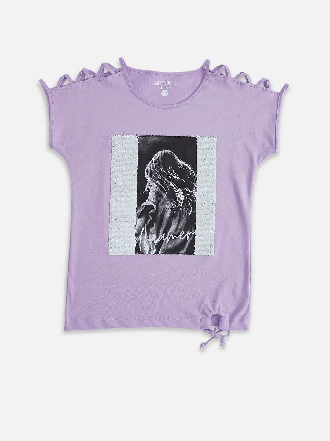 

Pantaloons Junior Girls Lavender Printed Extended Sleeves T-shirt