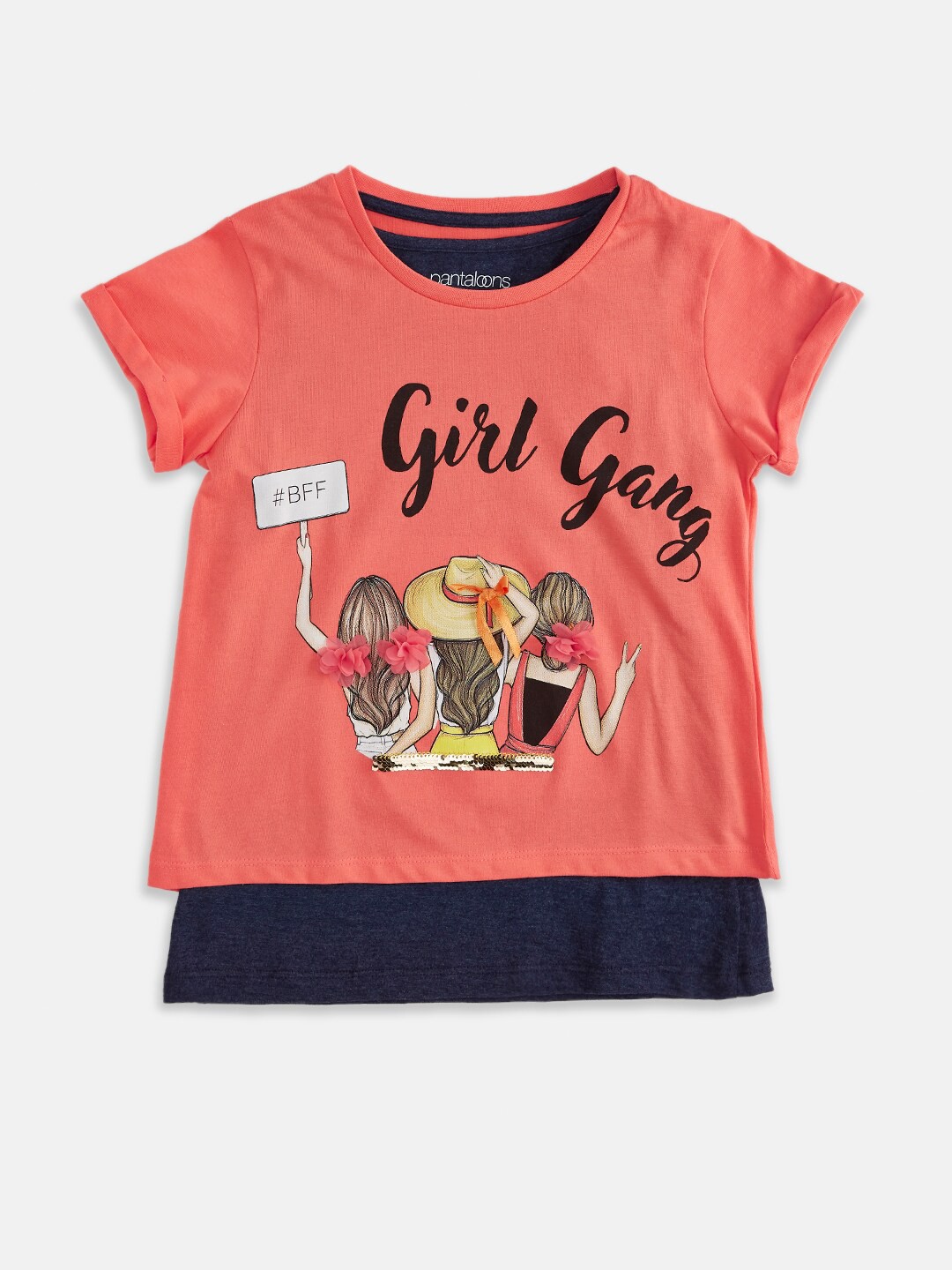 

Pantaloons Junior Girls Coral Printed Layered T-shirt