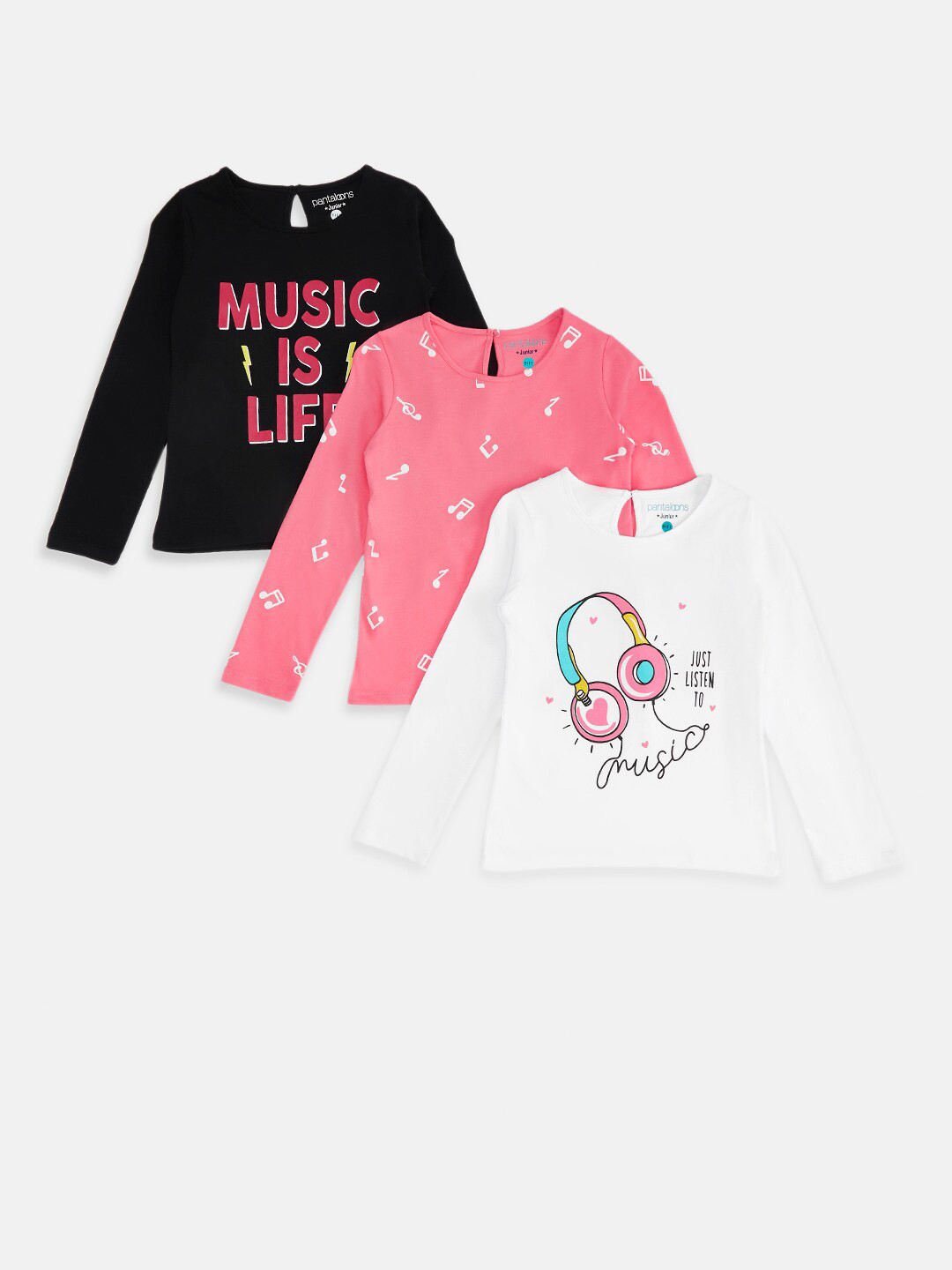 

Pantaloons Junior Girls Pink & Black Typography Printed T-shirt Pack Of 3