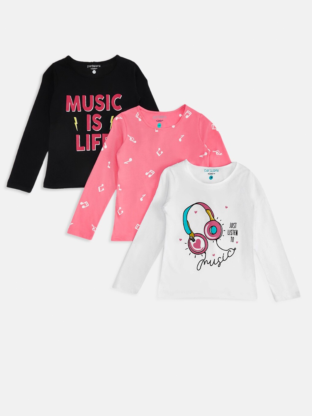 

Pantaloons Junior Girls Pack of 3 Pink & White Typography Printed Cotton T-shirts