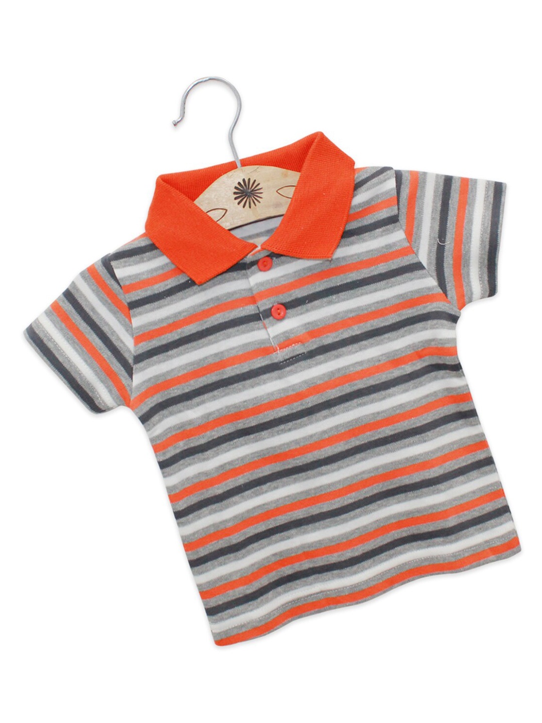 

Born Babies Kids Orange & Grey Striped Polo Collar T-shirt