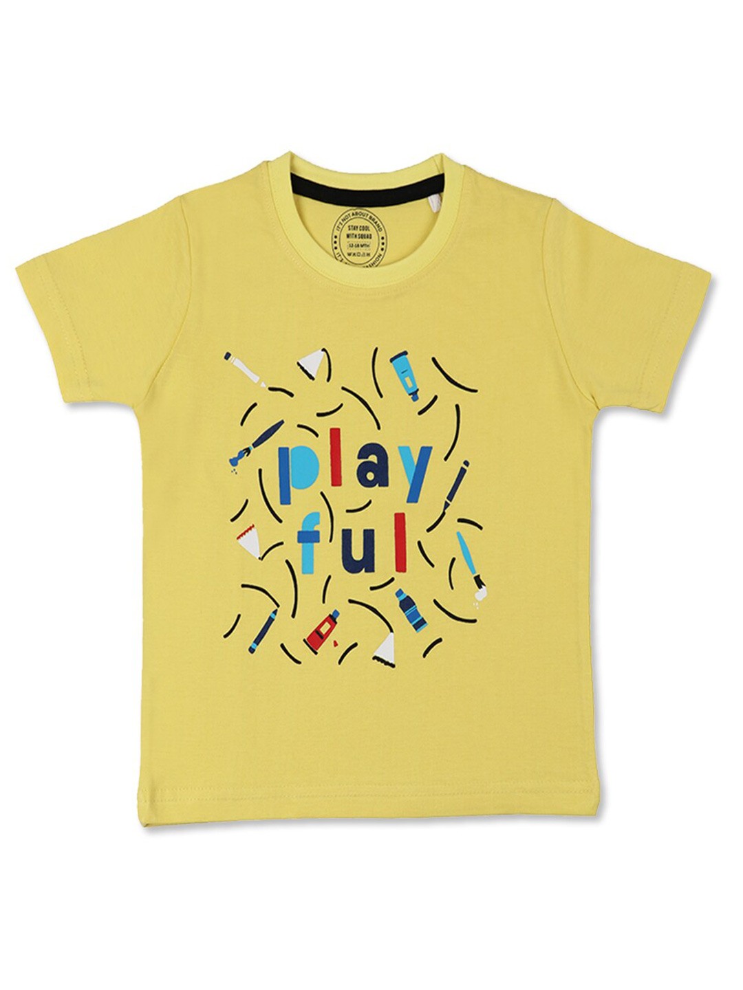 Benny n Bunny Boys Yellow & Blue Printed Pure Cotton T-shirt