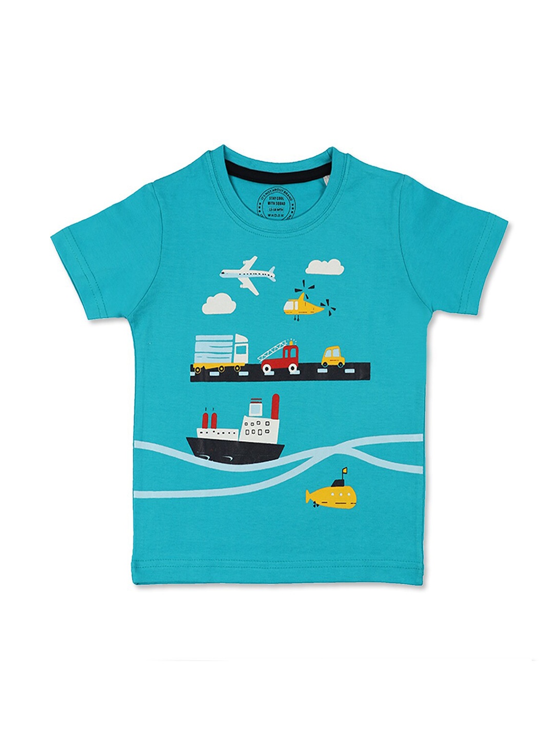 

Benny n Bunny Boys Blue Printed Cotton T-shirt