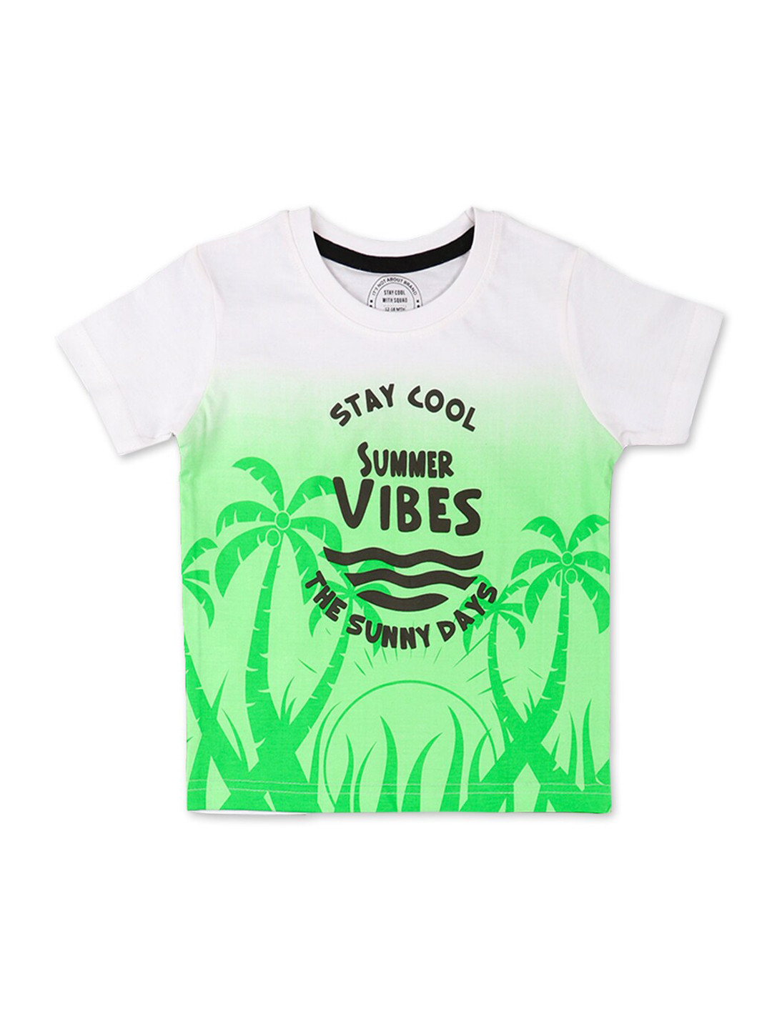

Benny n Bunny Boys Green & White Printed Pure Cotton T-shirt