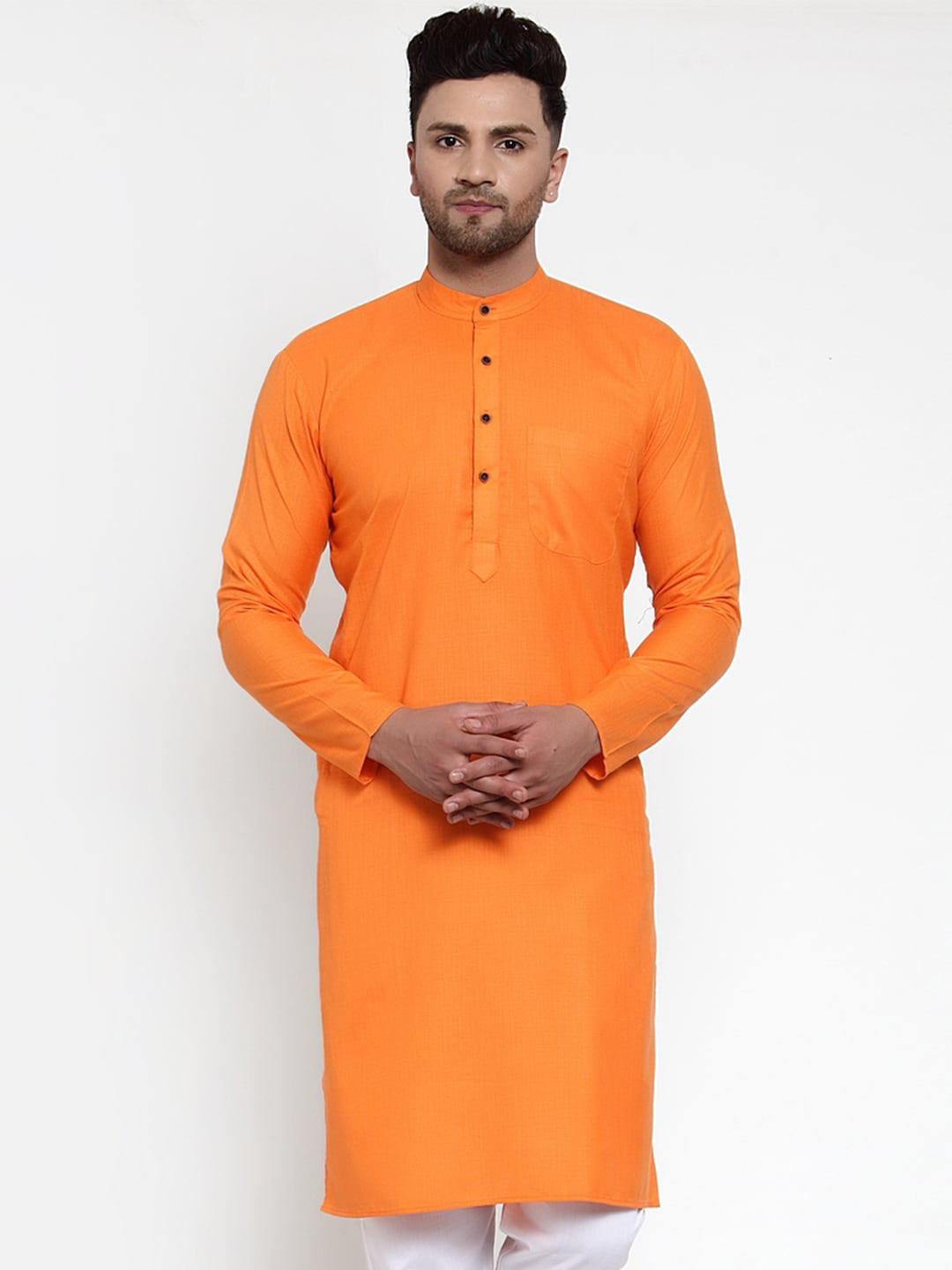 

Jompers Men Orange Pure Cotton Straight Kurta