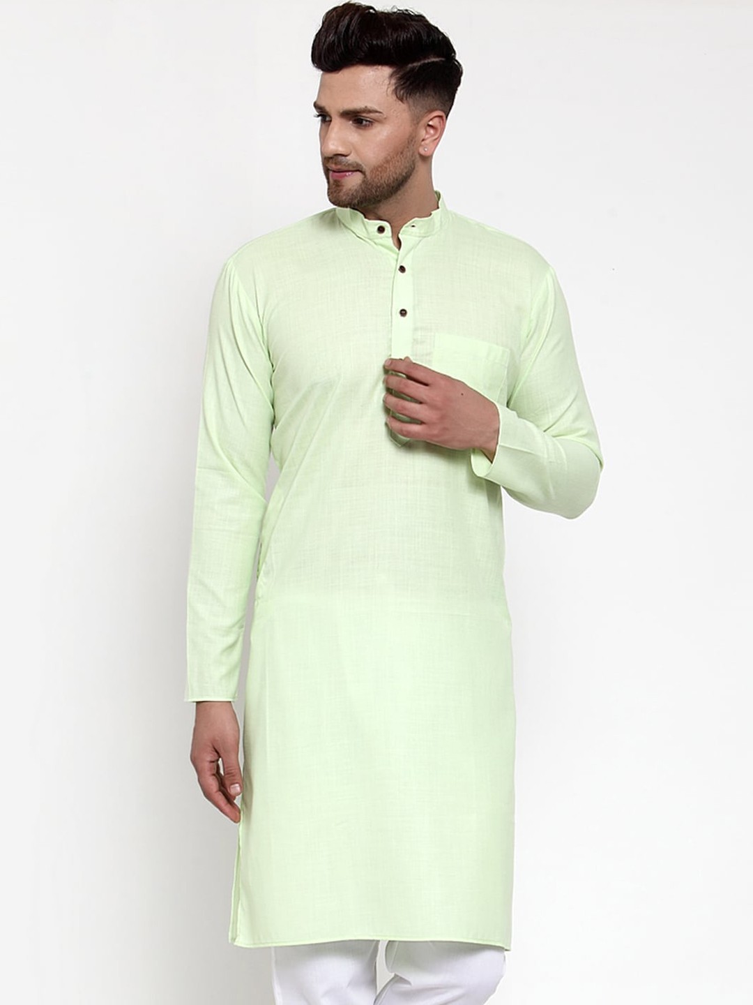 

Jompers Men Lime Green Pure Cotton Straight Kurta