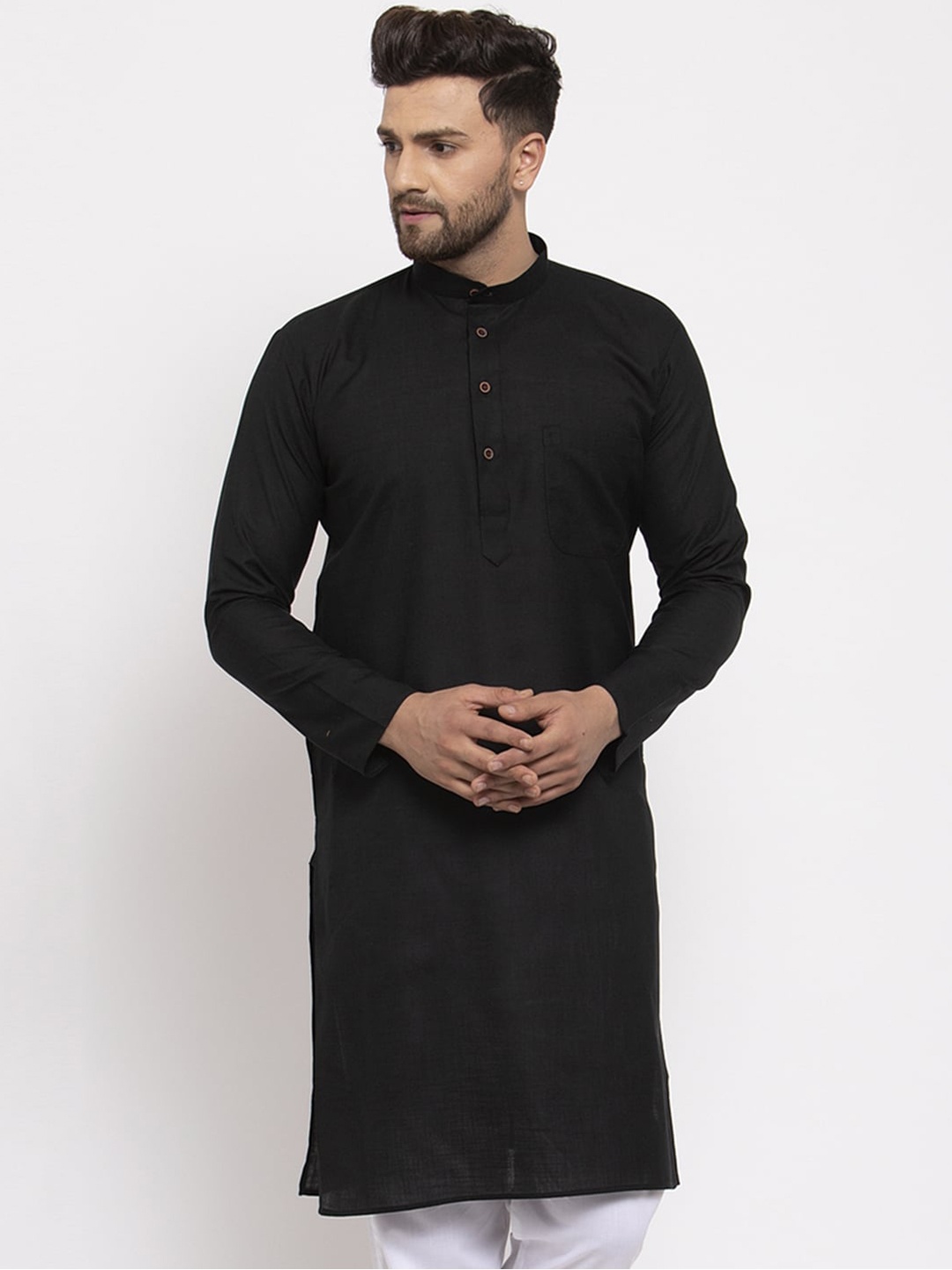 

Jompers Men Black Pure Cotton Straight Kurta