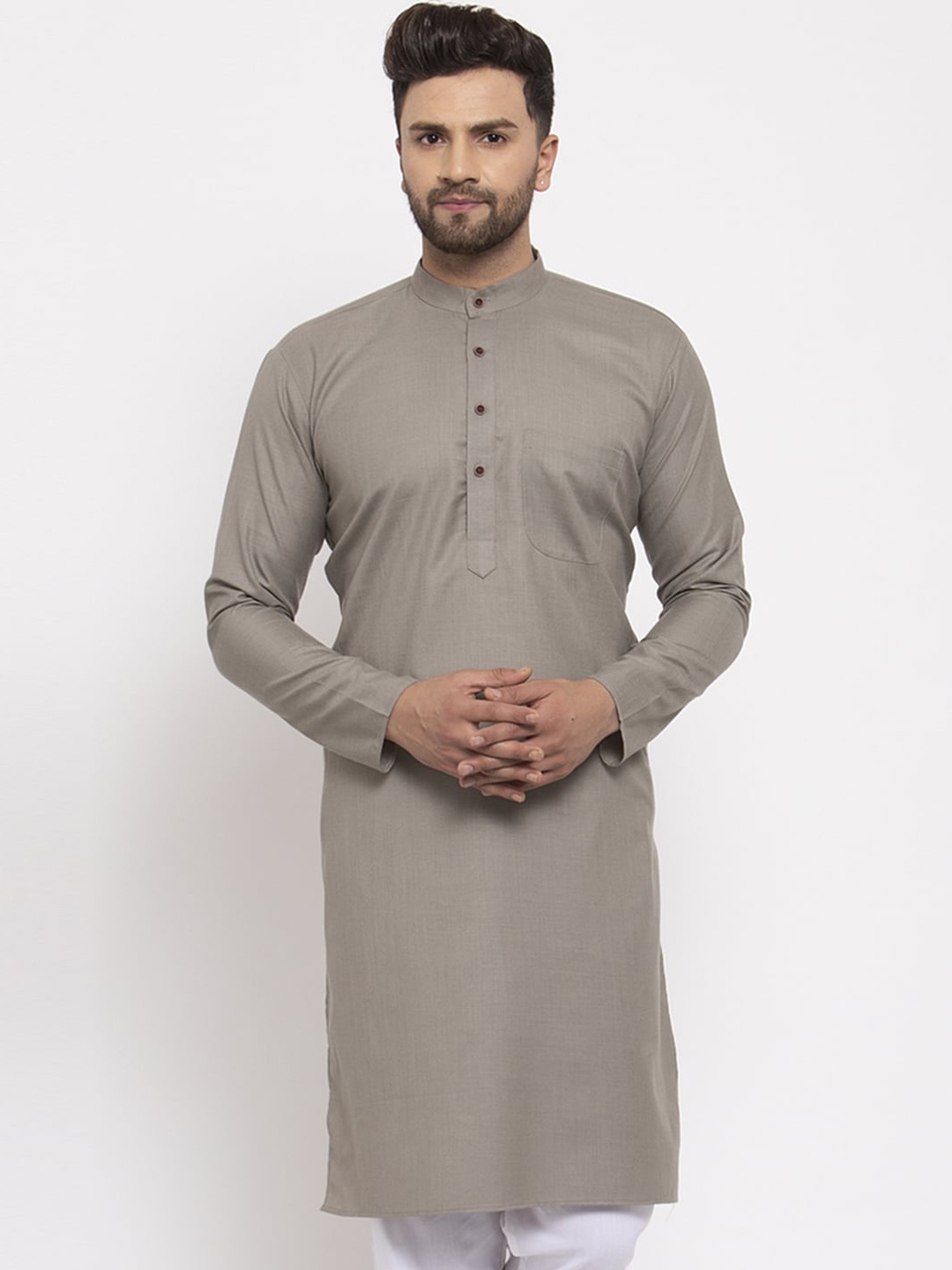 

Jompers Men Grey Solid Cotton Kurta