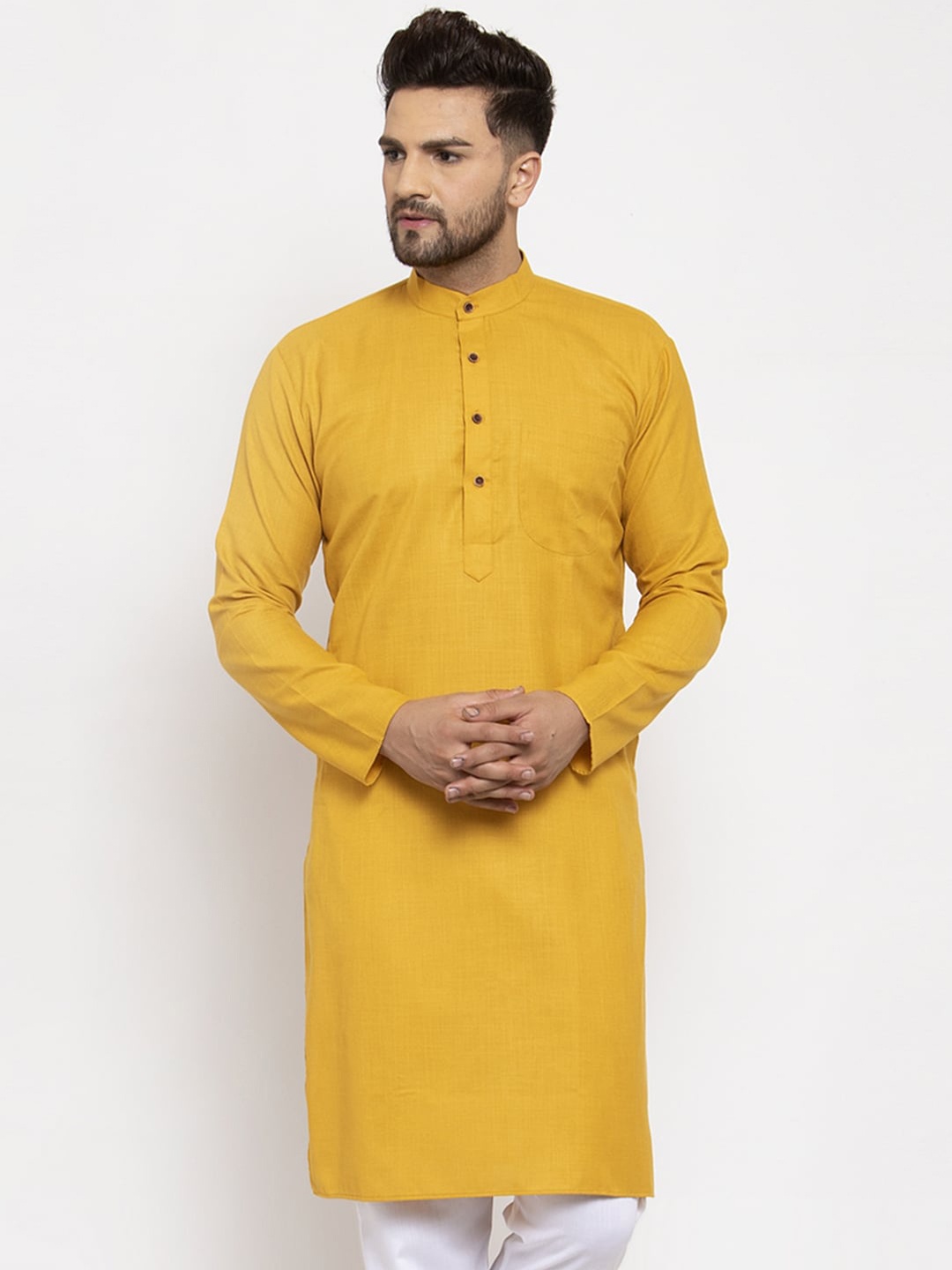 

Jompers Men Yellow Solid Cotton Kurta