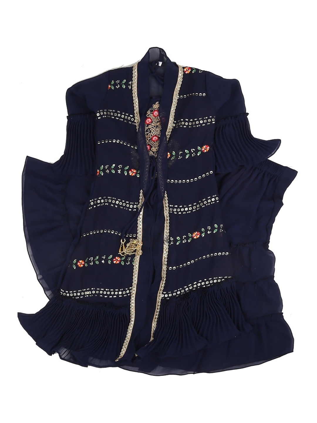 

V-Mart Boys Navy Blue Ethnic Motifs Embroidered Pure Cotton Kurta with Sharara