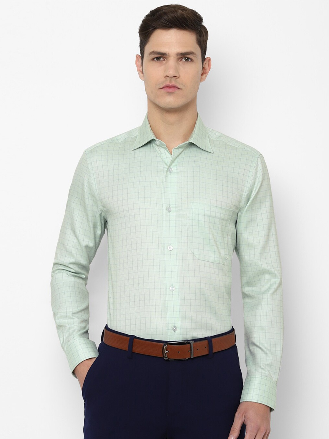 

Louis Philippe Men Green Micro Checks Checked Cotton Formal Shirt